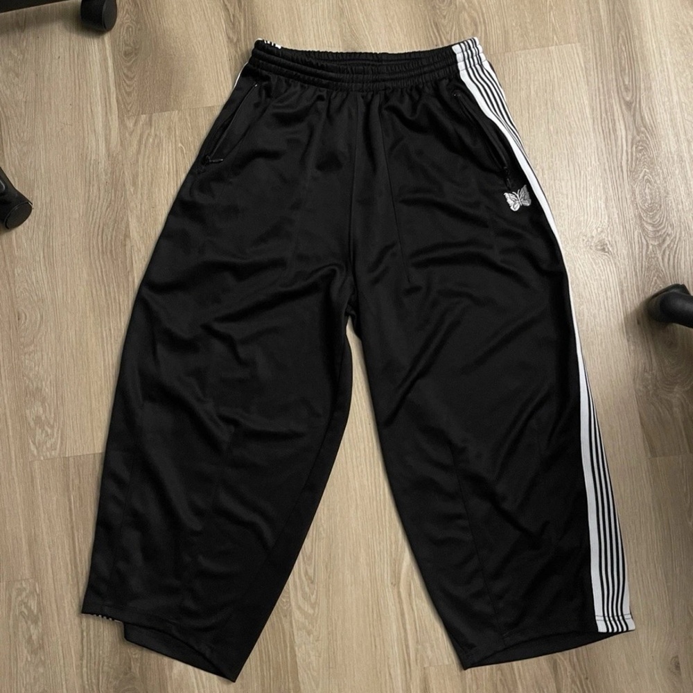 Needles Wide Leg Track Pants Black/White Stripes Size Medium